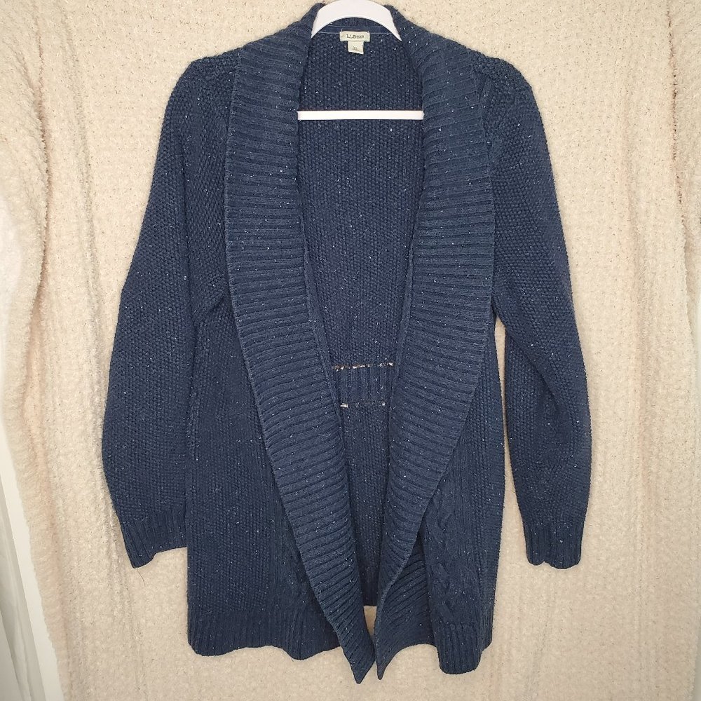 L.L.Bean Open Front Long Sleeve Cable Cardigan in Navy Blue 290393